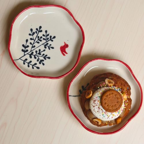 Image of WEAVING HOMES Luxurious Birdie- Dessert Plates, Ceramic Plates, Size: 11 cm Microwave & Dishwahsher Safe (Set of 1)