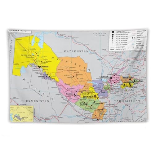 Affiche de carte du monde de l'Ouzbékistan, tapisserie, impression artistique, peinture murale, photo à suspendre, décoration de chambre à coucher, cadeau 101,6 x 152,4 cm