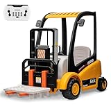 SEHOMY 12V Kids Ride on Forklift Car, Electric Construction Vehicle with Liftable Fork, Remote Control, Seat Belt, Music, Story, Yellow
