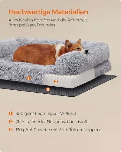 Feandrea FluffyHug Hundebett, Hundekissen Größe L, Hundematte für mittelgroße Hunde, Hundesofa Noppenschaumstoff, Bezug abnehmbar und waschbar, 91 x 68 x 16 cm, Ombré-Grau PGW232G01V1