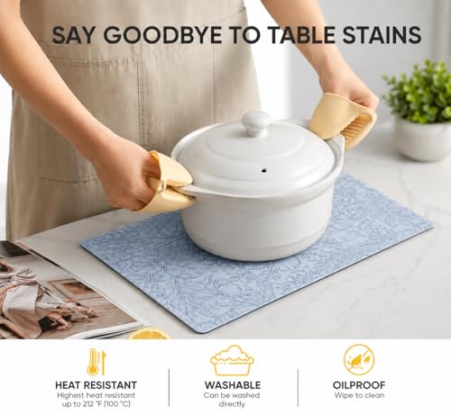 Image of Yelona Premium Faux Leather Placemat Set of 4 | Printed Floral Design, Waterproof & Heat Resistant Table Mat | Non-Slip, Washable for Dining, Kitchen & Home Decor (Sky Blue, 43 x 30 cm)