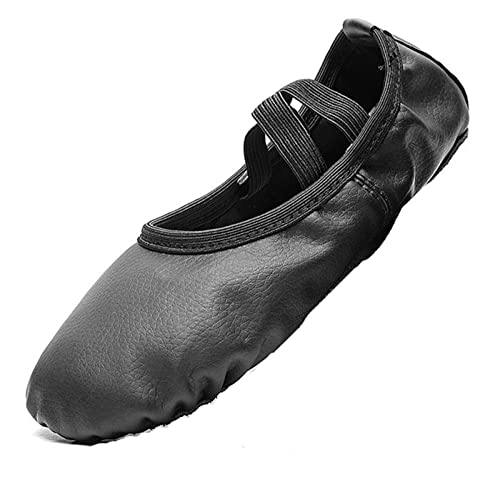 Nexete Leather Shoes Split-Sole Slipper Flats Ballet Dance Shoes for Toddler Girl Boy Kid(Big Kit 4,Black)