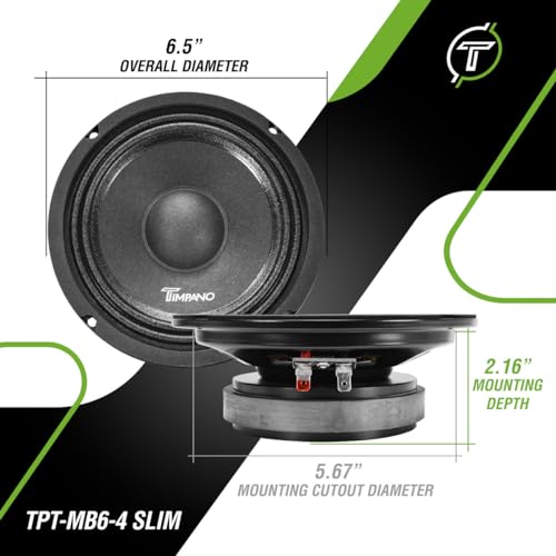 Timpano 6.5 Inch Shallow Car Speaker 600 Watts TPT-MB6-4 Slim Shallow Profile 4 Ohm, PRO Midbass Car Audio Loudspeaker Compact for Doors (Single) - Image 4