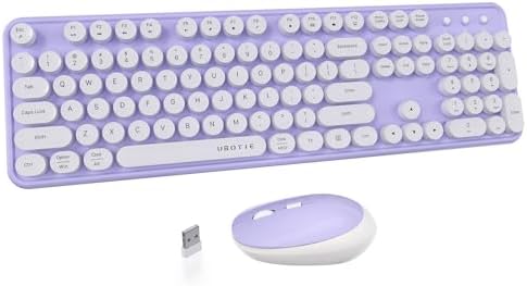 UBOTIE Colorful Wireless Keyboard and Mouse Combo (Black-Colorful) | Retro Typewriter Floating Full-Sized Keys Computer Keyboard with Optical Mouse, 2.4GHz USB Connection for Windows Mac