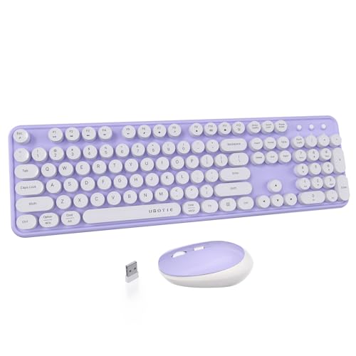 UBOTIE Colorful Computer Wireless Keyboards Mouse Combo, Typewriter Flexible Keys Office Full-Sized Keyboards, 2.4GHz Dropout-Free Connection and Optical Mouse (Purple-White) by UBOTIE - Used condition - US$26.00
