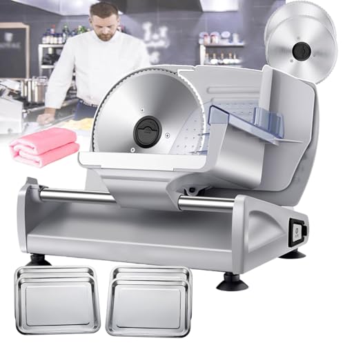 Cortadora eléctrica de alimentos para delicatessen, cortadora de queso, cortadora comercial de verduras (diámetro de la hoja 190 mm, grosor de corte 0-15 mm) para jamón, queso, pan, frutas, salchich