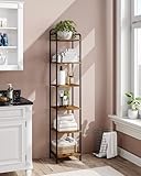 Hzuaneri Regal, Bücherregal, Standregal, Schmales Regal mit 6 Ebenen, Schmales Büroregal, Eckregal für Büro, Wohnzimmer, Schlafzimmer, Küche, 30 x 33 x 166 cm, Vintagebraun-Schwarz BC24601B