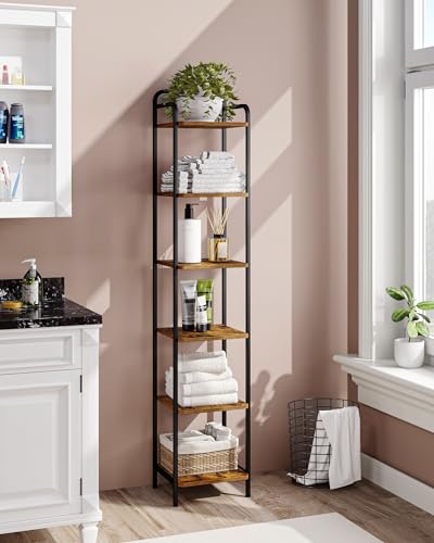 Hzuaneri Regal, Bücherregal, Standregal, Schmales Regal mit 6 Ebenen, Schmales Büroregal, Eckregal für Büro, Wohnzimmer, Schlafzimmer, Küche, 30 x 33 x 166 cm, Vintagebraun-Schwarz BC24601B