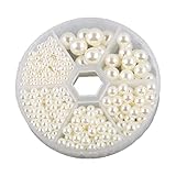 サムコス 樹脂パール パールビーズ 約700粒セット ラウンド 丸玉 穴なし 小さな 手芸用品 DIY 材料 縫製用 手作り 工芸品の装飾 ジュエリー用 ハンドメード ネックレス イヤリング ビーズセット 6サイズ (こめしろい)