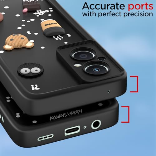 Image of Outlouders Back Cover for Oppo F21 Pro 5G / F21s Pro 5G | 3D Cartoon Bear Cute Fun Silicone Full Body Protection Bumper Case (Black)