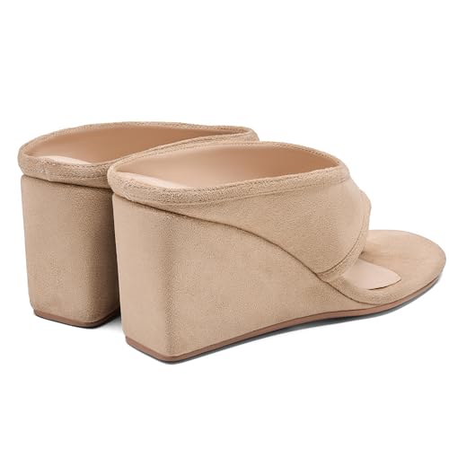 Image of Women's Wedges Heeled Slippers Fabric Heels Slip on Comfy Evening Dress Woven Sandals Square Toe Shoes for Women 3.3 inch Heels