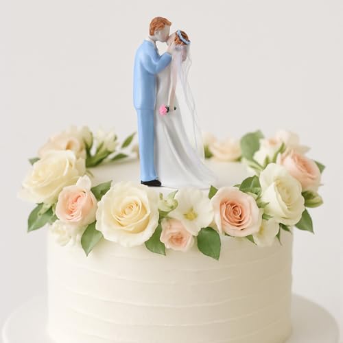 Remerry 4.5" Bride and Groom Wedding Cake Topper,Blue Dream,White