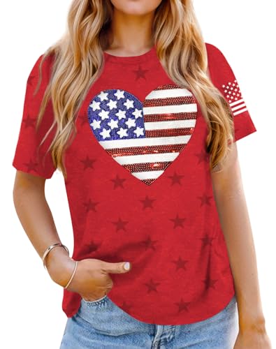 T-shirt drapeau américain pour femme le 4 juillet en look casual décontracté