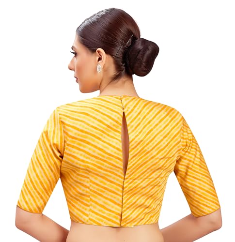 Image of Studio Shringaar Women's Leheriya Crepe Silk Half Sleeve Super Soft Readymade Saree Blouse