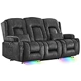 SnyFivv Elektrischer Relaxsessel mit Liegefunktion, Dreisitzer Fernsehsessel mit Konsole TV Sessel Heimkino mit Heizung & Vibrationsmassage | USB & Type C | Getränkehalter | Samt (Grau)