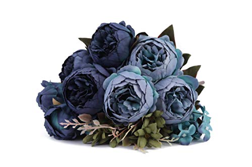 Blooming Paradise Artificial Fake Flowers Plants Silk Peony Flower Arrangements Wedding Bouquets Decorations Plastic Floral Table Centerpieces Home Kitchen Party Décor Festival Bar DIY(Acid Blue)