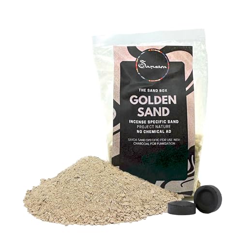 Samsara Sabbia Silicea Dorata per Incensi, resiste al calore dei carboncini, Sabbia naturale Granulare per portaincenso 0,1-0,4mm (50g)