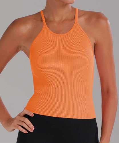 Image of Sunzel Ribbed Crop Tank Top for Women Seamless Racerback Camisole | Buttery Soft Nylon Spandex, Opaque No See Through, Stays in Place, Unpadded, Slim Fit, No Shrink, Yoga Workout Gym Casual