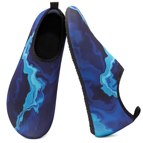 Men Women Water Shoes Quick-Dry Aqua Socks Barefoot Slip-on Summer Slippers for Beach Swim Sport Surf Yoga Exercise Blue Mix