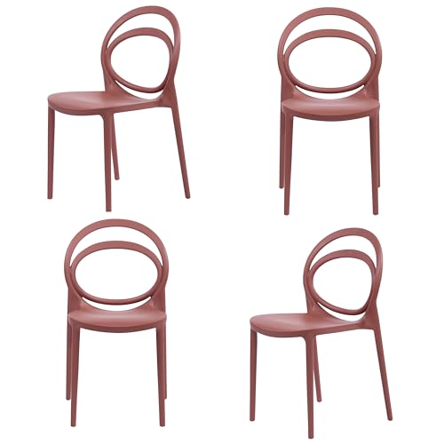 CozyBlock Luna Modern Bentwood Design Stackable Dining Chair for Both Indoor and Outdoor – Set of 4 (Terra)