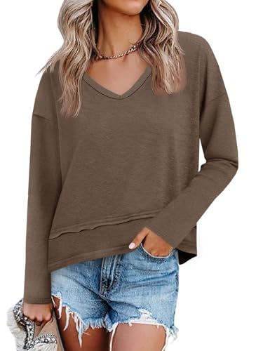 Image of Cicy Bell Womens Long Sleeve T Shirts V Neck Casual Flowy Tops Fall Fashion Loose Fit Basic Tees