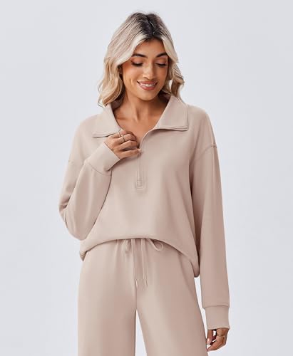 Image of PINSPARK 2 Piece Sets for Women 1 /2 Zip Sweatsuit Loose Fit Sweatshirt Straight Leg Pants 2026 Matching Outfit Fall Tracksuit