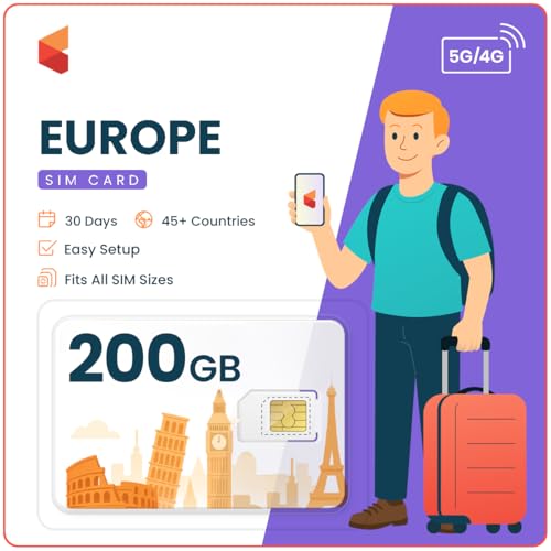 SimCorner 200GB Data Only - Europe & UK Prepaid Sim Card. 30 Days. No Daily Limit. Use In 50 Countries. Easy Activation. International Travel Sim Card. Sim 3-in-1 Size by SimCorner - Used condition - CA$64.00