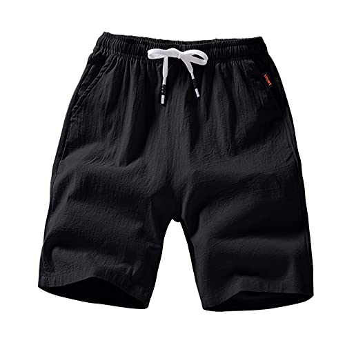 Sopzxclim Cargo Shorts for Men Summer Casual Beach Shorts Relaxed Fit Lounge Shorts Drawstring Wasit Flat Front Shorts Black