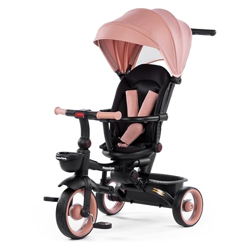 moovkee. Kinder Dreirad mit Schubstange ab 1 Jahr mit 360-Grad-Sitz – Rosa Multifunktional Laufrad mit 4 konfigurierbaren Optionen - Sicherheit für Ihr Kind Dank 3-Punkt-Gurt und Schutzbügel