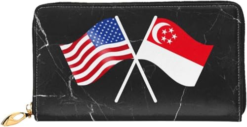 American And Singapore Flag Wallet Card Bag