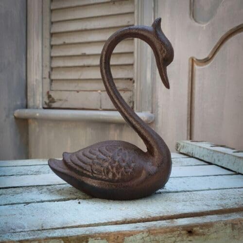 Fyne-Finds Vintage Cast Iron Brown Swan Ornament Garden Outdoor Lawn Patio or Indoor Sculpture Decor