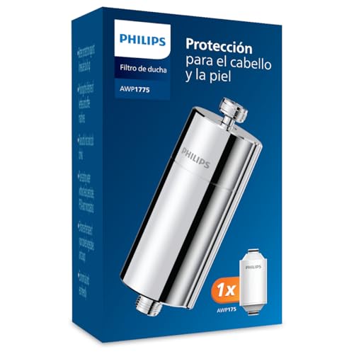 Philips Water filtro de ducha en línea – incluye 1 cartucho, filtración hasta 50.000 L, color cromado, reduce cloro hasta un 99%, fácil de instalar, compatible con la mayoría de duchas