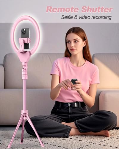 Image of UBeesize 12'' LED Ring Light with 62'' Tripod Stand, Selfie Ring Light for Video Recording, Live Streaming, TikTok & YouTube, Compatible with iPhone & Android (Pink)