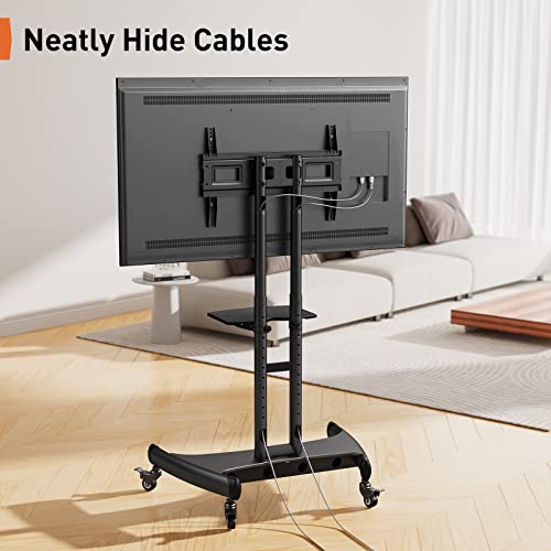 Mobile Tv Cart For 32-75 Inch Flat/Curved Led/Lcd/Oled Tvs Rolling Tv Stand With Height Adjustable Shelf Max Vesa 600X400Mm Up To 100Lbs-Outdoor Tv Stand Trolley With Wheels- Pgtvmc05 #TOP6