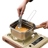 CYRDER Stainless Steel Deep Fryer Pot with Basket - Compact Frying Pot with Lid, Square Muliti Fuctional Pot with Tong and Steamer Rack, All in one pot for frying steaming cooking and fresh-keeping