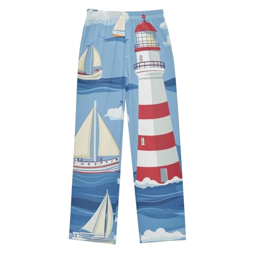 ZZXXB Sailboat and Lighthouse Cloud Boys Long Pants Soft Trousers Elastic Waist Kids Lounge Bottoms with Pockets S-XL