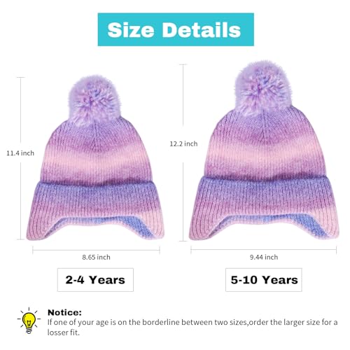 ACTLATI Kids Beanie with Ear Flaps for Boys Girls Pom Knit Hats Fleece Lining Winter Outdoor Skull Snow Ski Cap Age 2-103