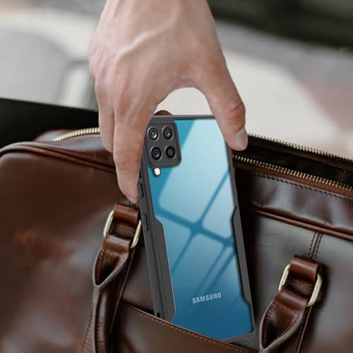 Image of A rtistque Clear Hard Transparent Acrylic Armor Back Cover Case for Samsung Galaxy F12 / M12 / A12 | Shockproof TPU Edge Protection | Slim Protective Design | Samsung Galaxy F12 Back Cover - Black