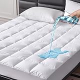 LeWinBedding Goose Feathers Down Mattress Pad, Quilted Twin Size Mattress Protector Waterproof, Breathable Mattress Cover, 18” Deep Pocket, Machine Washable(White,39