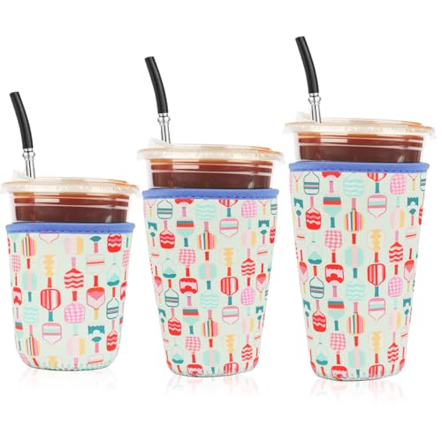 Image of Reusable 3-Pack Iced Coffee Cup Sleeve, Insulated Neoprene, Beverage Holder for Iced Coffee, Durable Drink Sleeve for Cold Beverages, Pickleball Play