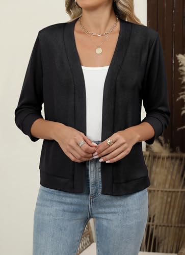 Hount Womens 3/4 Sleeve Cropped Cardigans Lightweight Casual Open Front Bolero Shrugs Sweaters4