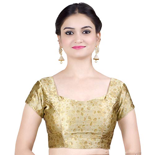 Chandrakala Brocade Banarasi Blouses for Women Sarees,Readymade Gold,3X-Large (B117GOL6)