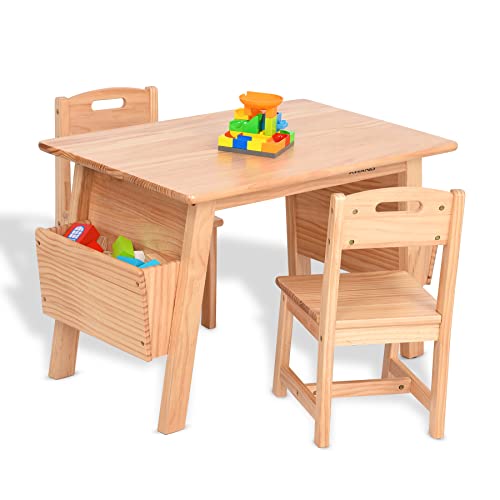 Krand Kids Solid Wood Table And 2 Chair Set With Storage Desk And Chair Set For Children Toddler Activity Table (Solid Wood/Natural) #TOP6