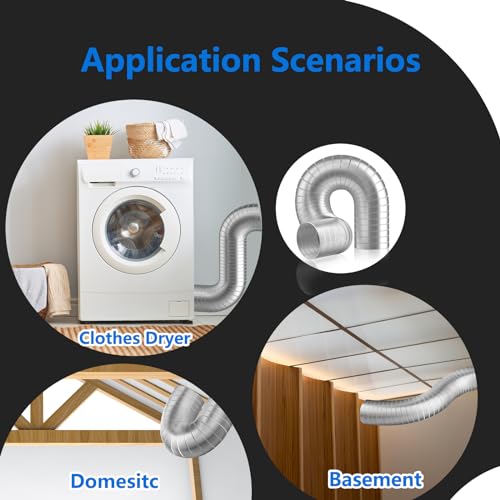 HOOMESUN 5 Feet Semi Rigid Dryer Duct, 4 Inch Dryer Vent Hose, Semi-Rigid Aluminum Duct with 2 Hose Clamps, 1 Pair of Gloves, and Aluminum Foil Tape - Thumbnail 7