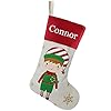DearSun 18 Dia Personalized Christmas Stocking with Embroidered Names Lovely Christmas Boy Elf Designs Quality Linen Stockings for Holiday Family DecorBoy Elf