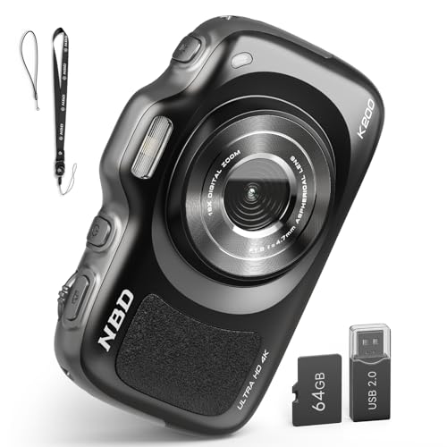 NBD 64MP 4K Kompaktkamera, 16x Zoom mit Autofokus, 120g Ultra-Leicht, 16 Filter Unterstützt - Inkl. 64GB TF-Karte (Schwarz)