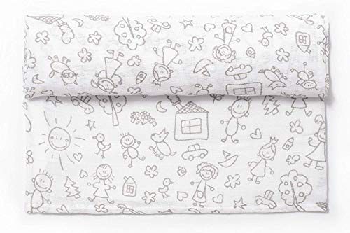 Ti-Tin | Muselina 100% Algodón | Gasa Suave para Bebé con Estampado de Dibujos de Niños Color Gris | Se Puede Usar como Arrullo o Sábana | Suave y Absorbente | 120 x 120 cm