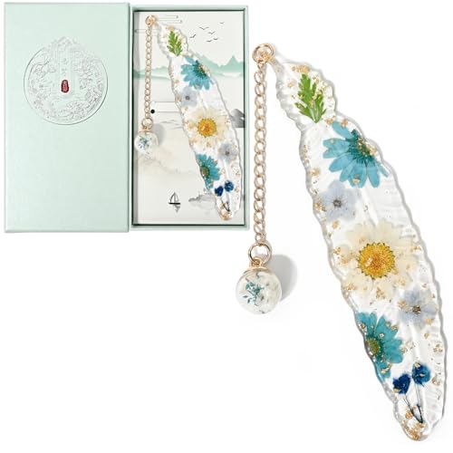 Hivte Marcador De Páginas Con Flores Prensadas Y Colgante, Marcapáginas De Resina Hecho A Mano, Regalo Para Mujeres Y Profesoras, Azul Lavanda