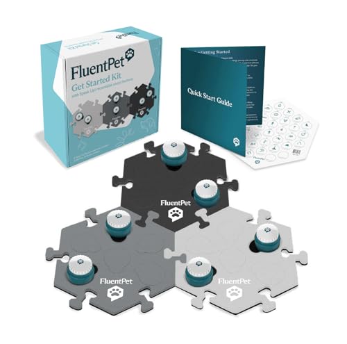 Image of FluentPet Speak Up! Get Started Kit with Clearer Upward-Facing Sound - 6 Recordable Buttons for Dogs & 3 Grey HexTiles | Dog & Cat Communication Buttons Set | with Batteries