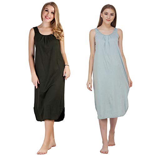 Image of BLAZON Women's Cotton Hosiery Solid Maxi Nighty Slip (Pack of 2) Available Sizes: S, M, L, XL, 2XL, 3XL, 4XL, 5XL